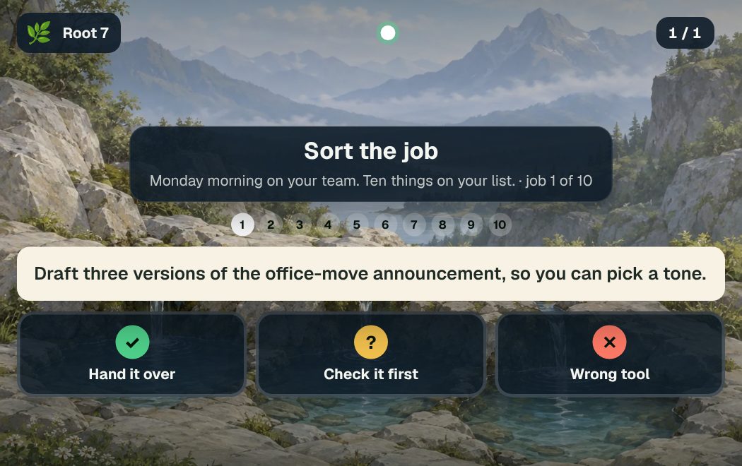 Skill Tree drill: sort a job into hand it over, check it first or wrong tool